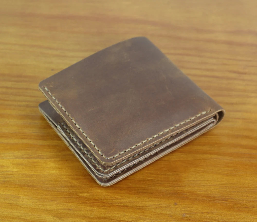 High Class Handmade Crazy Horse Genuine Leather Men's Wallet Purse Male Money Bag Short Multi-Card Wallet Money Clips MC-309