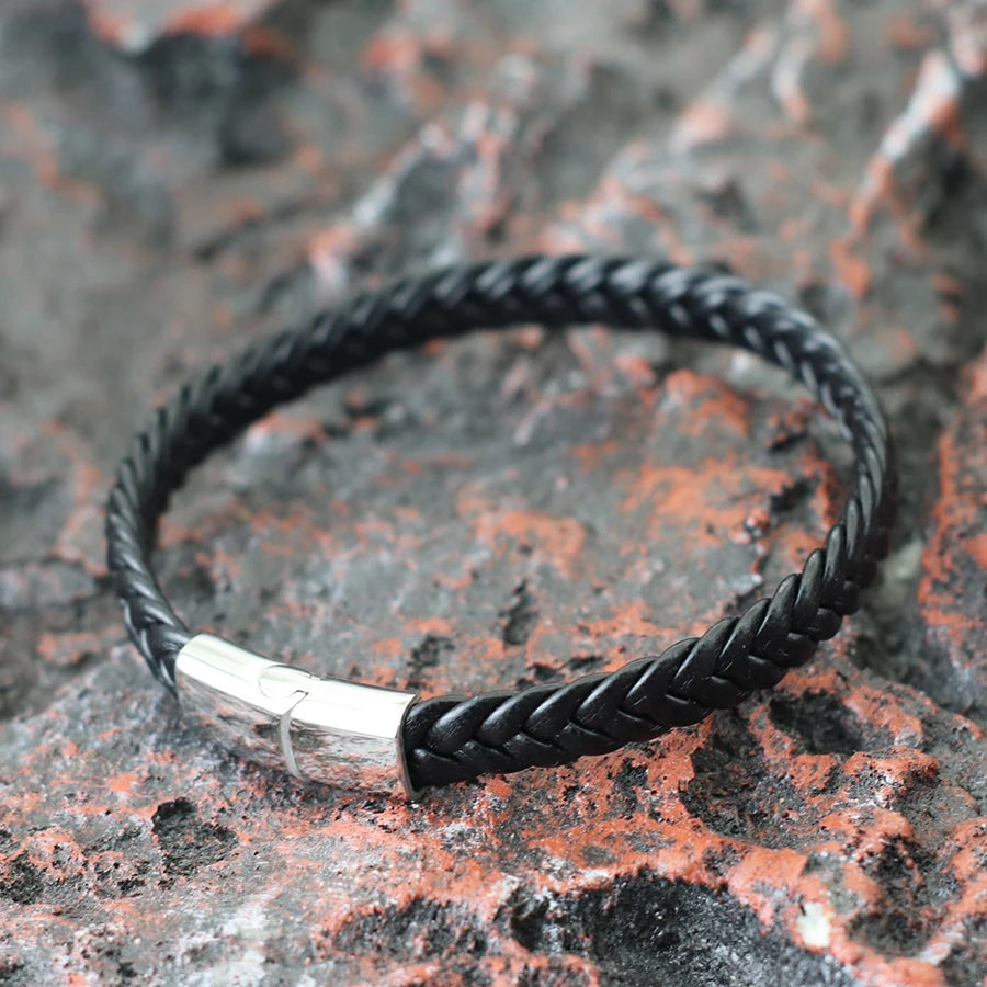 Unique Men Leather Bracelet Stainless Steel Detachable Buckle Hiphop Wrap Braclet Bangle Gifts For Him Leisure Pulseira Joias