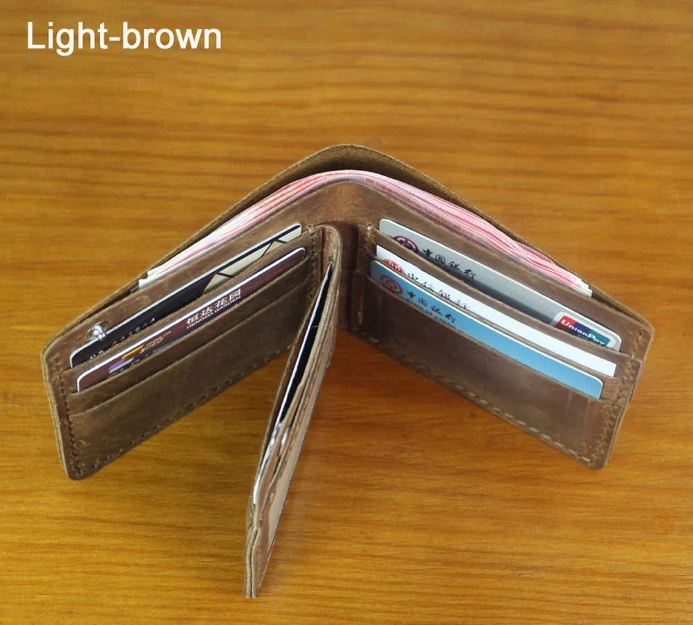 High Class Handmade Crazy Horse Genuine Leather Men's Wallet Purse Male Money Bag Short Multi-Card Wallet Money Clips MC-309