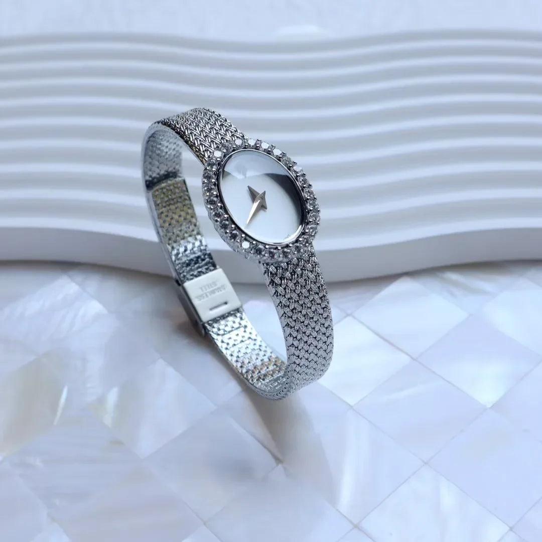 Women Watch for Girls Quartz Reloj Mujer Sliver Gold Diamond Orologio Ladies Vintage Oval Wristwatch Stainless Steel Band Clock