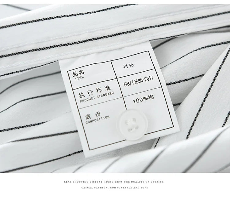 2025 Autumn New Fresh Striped 100% Cotton Long Sleeve Shirt for Men Clothing Comfort Turn-down Collar Tops CM7629