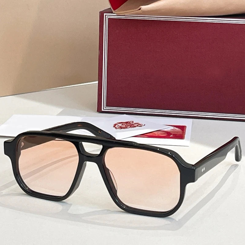 JMM EVANS Rectangle Double Bridge Acetate Gradient Sunglasses Uv400 Men and Women Polychromatic Handmade Classical Eyewear