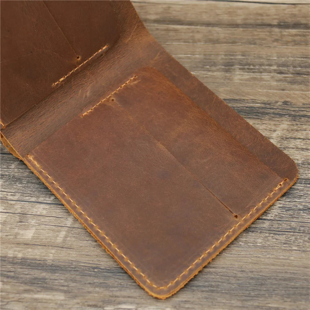 Men's Crazy Horse Leather Wallet, Genuine Leather Wallet, Card Bag, Simple Retro European and American Style, Mens Purse