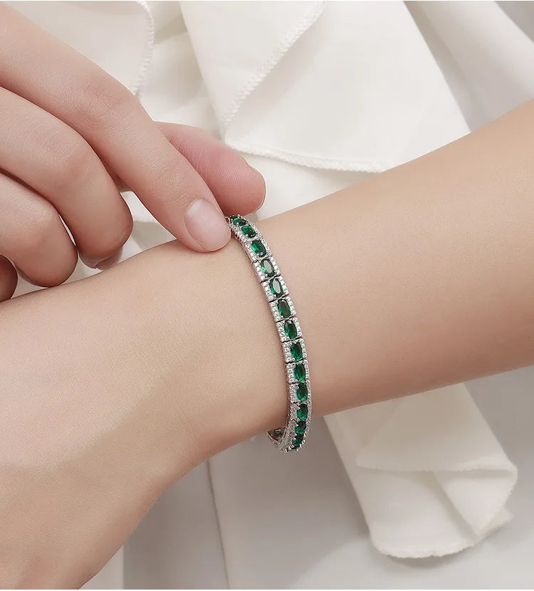 18K Real Platinum PT950 green spinel diamond bracelet Sen Instagram niche design simple single row full of diamond light luxury