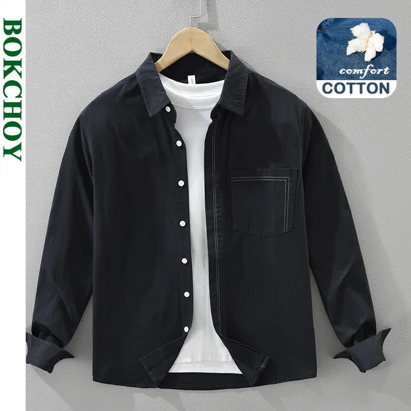 2025 Autumn New Casual Cargo Soft Cotton Long Sleeve Shirt for Men Clothing Versatile Streetwear CM7686