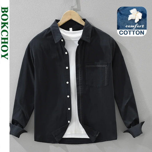 2025 Autumn New Casual Cargo Soft Cotton Long Sleeve Shirt for Men Clothing Versatile Streetwear CM7686