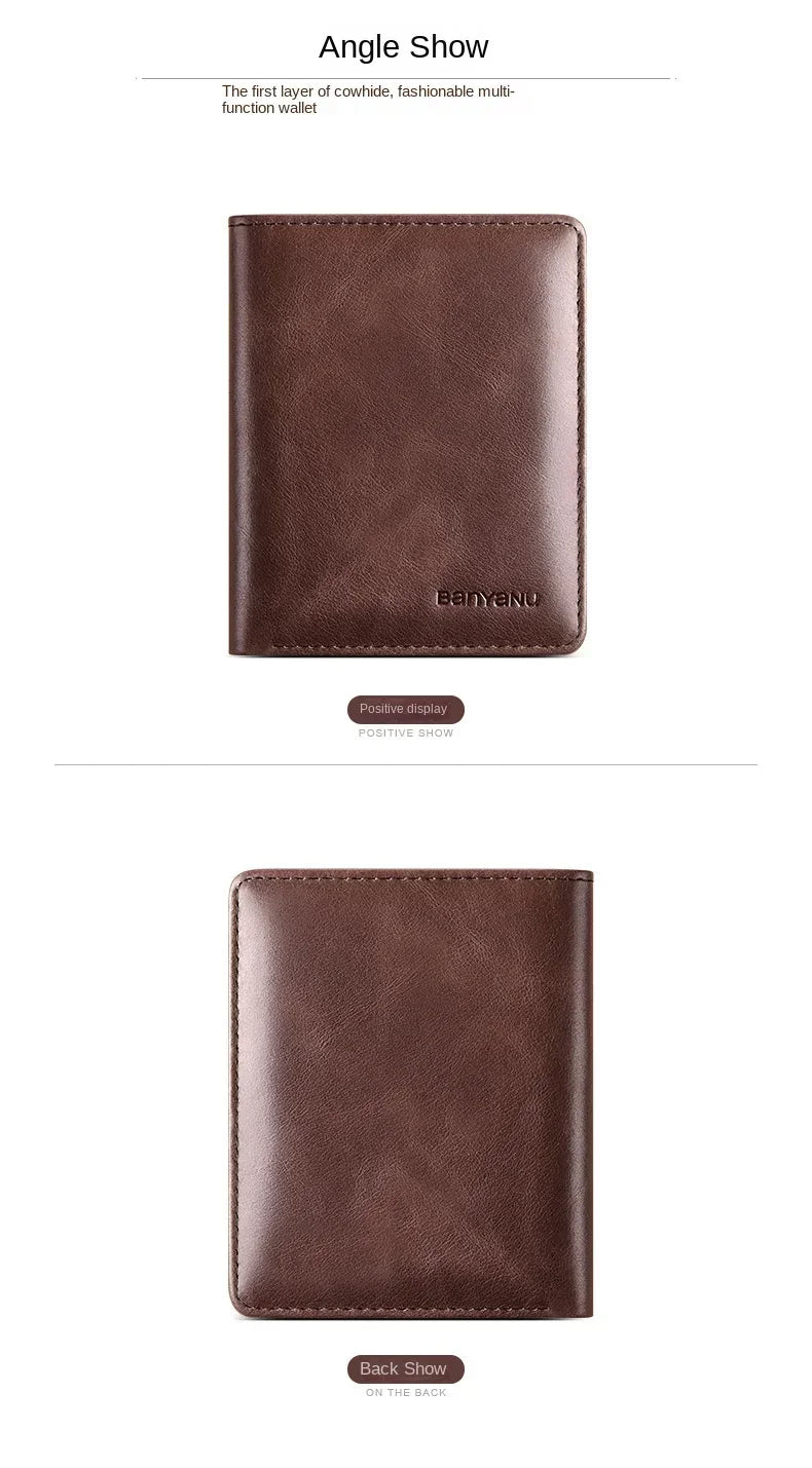 Men's Blue Money Bag Genuine Leather Rfid Wallet for Men Slim Vertical Wallets Black Thin Short ID Credit Card Holder Minimalist