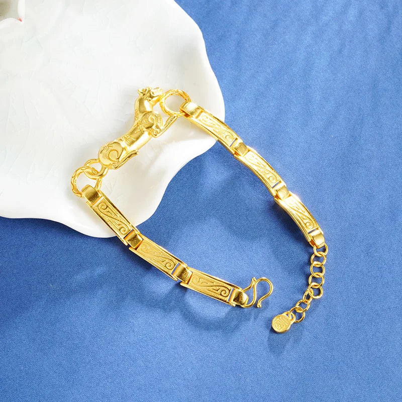 Luxury 24K 9999 Pure Gold real gold Ping An Tiger Handset Bracelet Women's Light Luxury Bamboo Bracelet