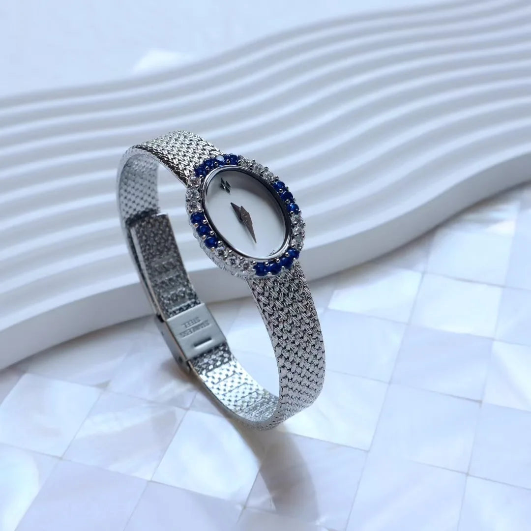 Women Watch for Girls Quartz Reloj Mujer Sliver Gold Diamond Orologio Ladies Vintage Oval Wristwatch Stainless Steel Band Clock