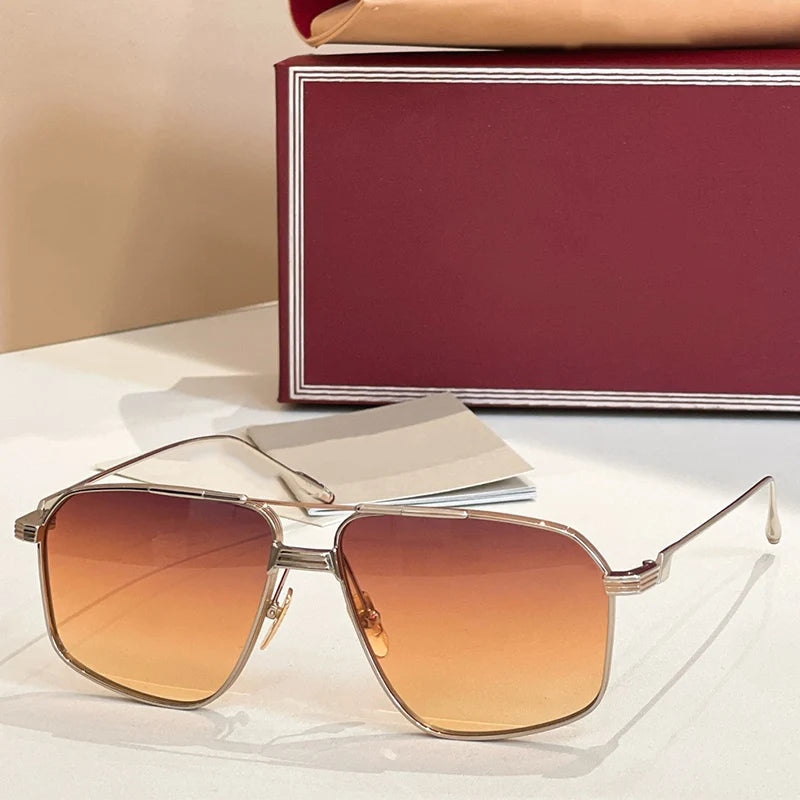 JMM JQ16G rectangle alloy double bridge gradient sunglasses uv400 men and women luxury fashion handmade eyeglasses with case