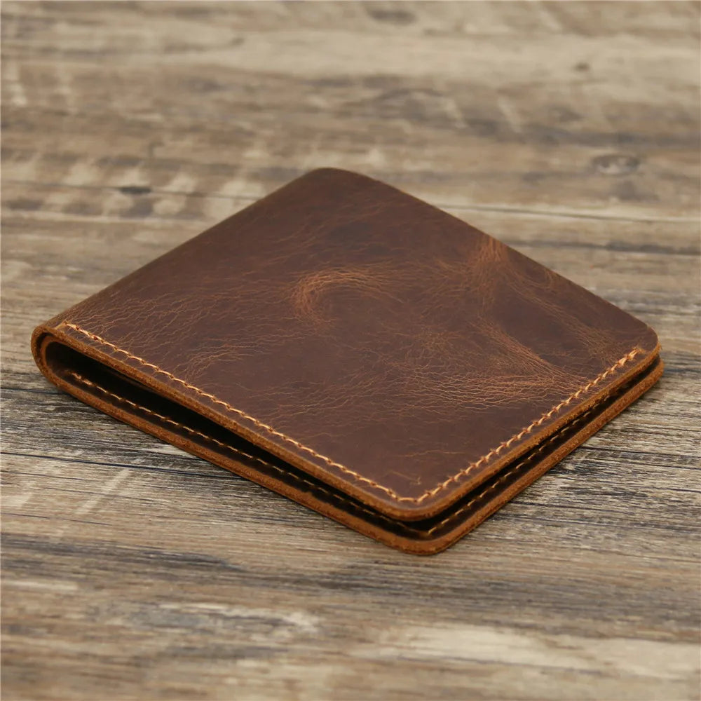 Men's Crazy Horse Leather Wallet, Genuine Leather Wallet, Card Bag, Simple Retro European and American Style, Mens Purse