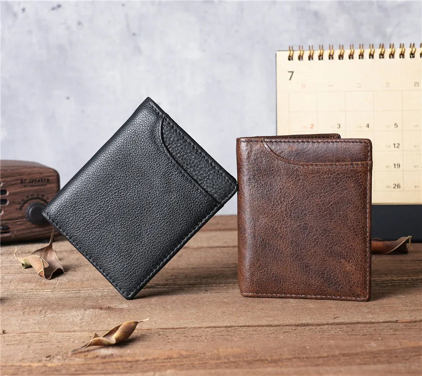 Mens Wallet Slim Genuine Leather Rfid Bifold Wallets for Man Vintage Front Pocket Multi Card Holder Bag Money Clip ID Card Purse