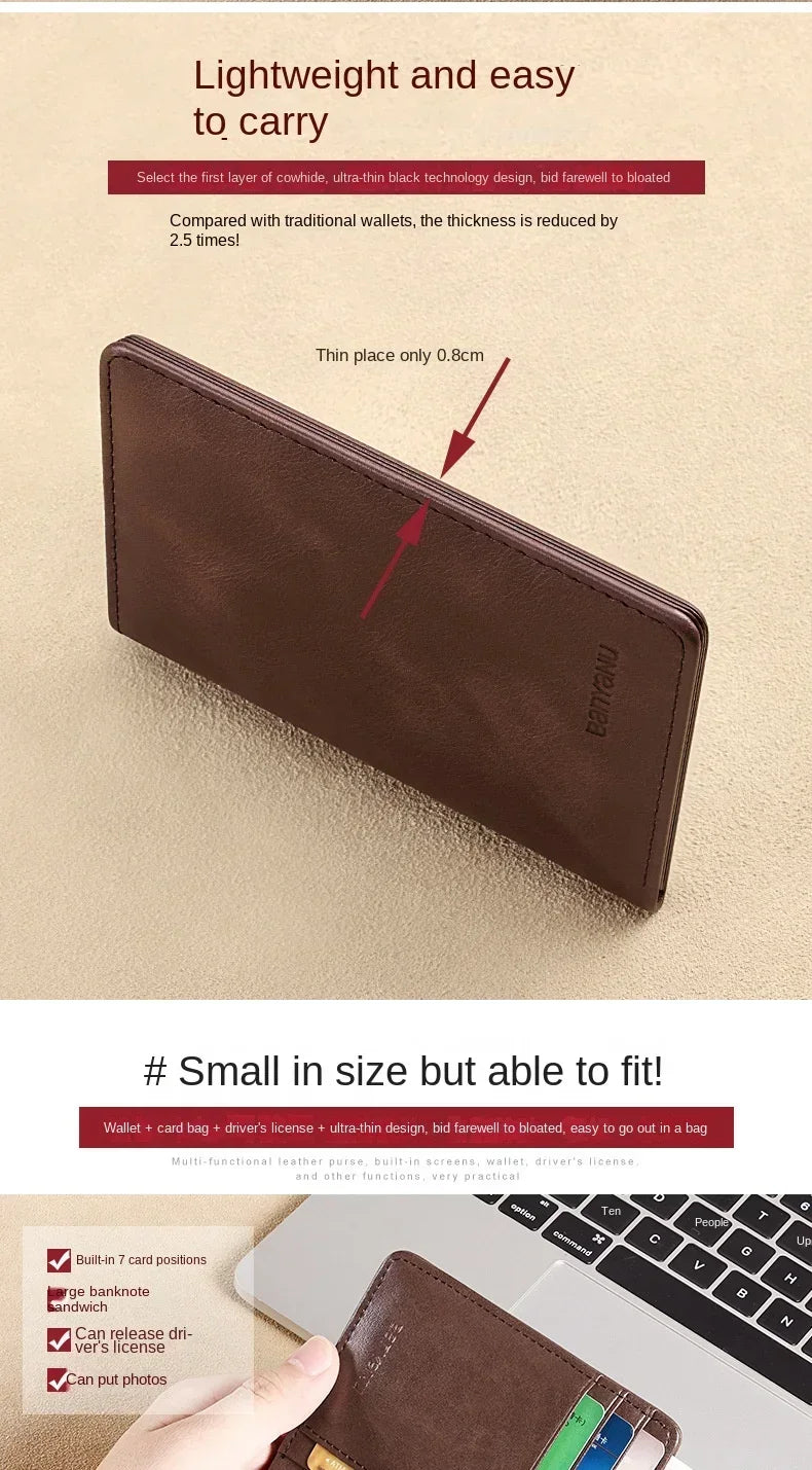 Men's Blue Money Bag Genuine Leather Rfid Wallet for Men Slim Vertical Wallets Black Thin Short ID Credit Card Holder Minimalist