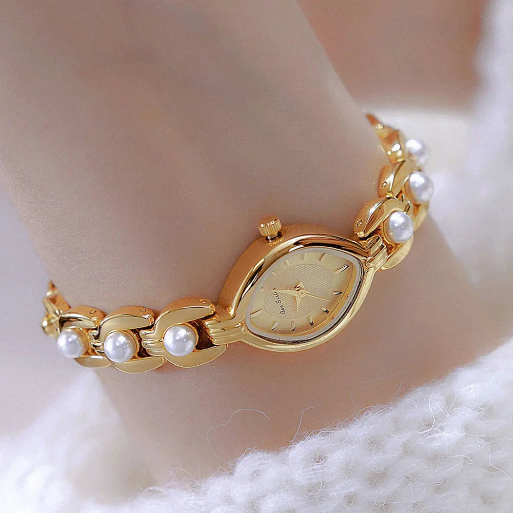 New Women Watch Gold Luxury Elegant Bracelet Wristwatch Fashion Retro Quartz Watches Gift For Ladies Small Dial Clock Waterproof