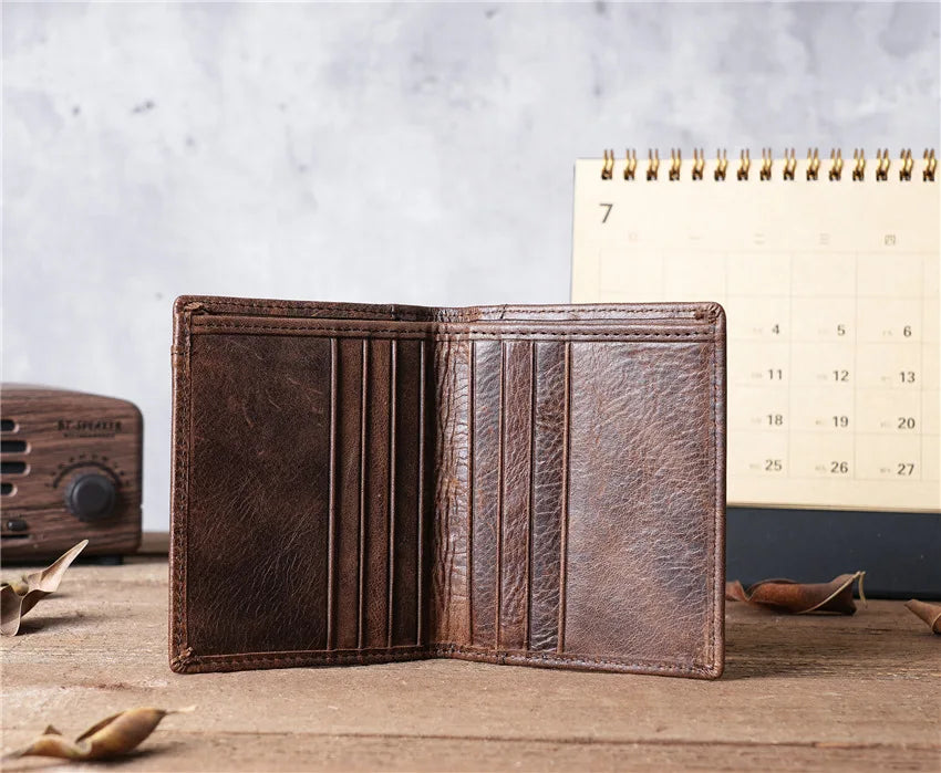Mens Wallet Slim Genuine Leather Rfid Bifold Wallets for Man Vintage Front Pocket Multi Card Holder Bag Money Clip ID Card Purse