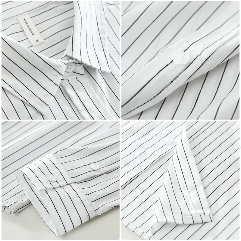 2025 Autumn New Fresh Striped 100% Cotton Long Sleeve Shirt for Men Clothing Comfort Turn-down Collar Tops CM7629