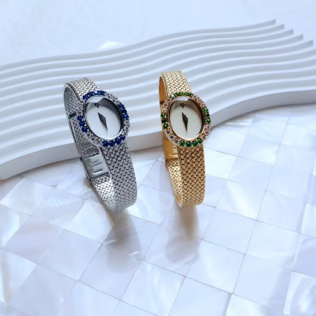 Women Watch for Girls Quartz Reloj Mujer Sliver Gold Diamond Orologio Ladies Vintage Oval Wristwatch Stainless Steel Band Clock