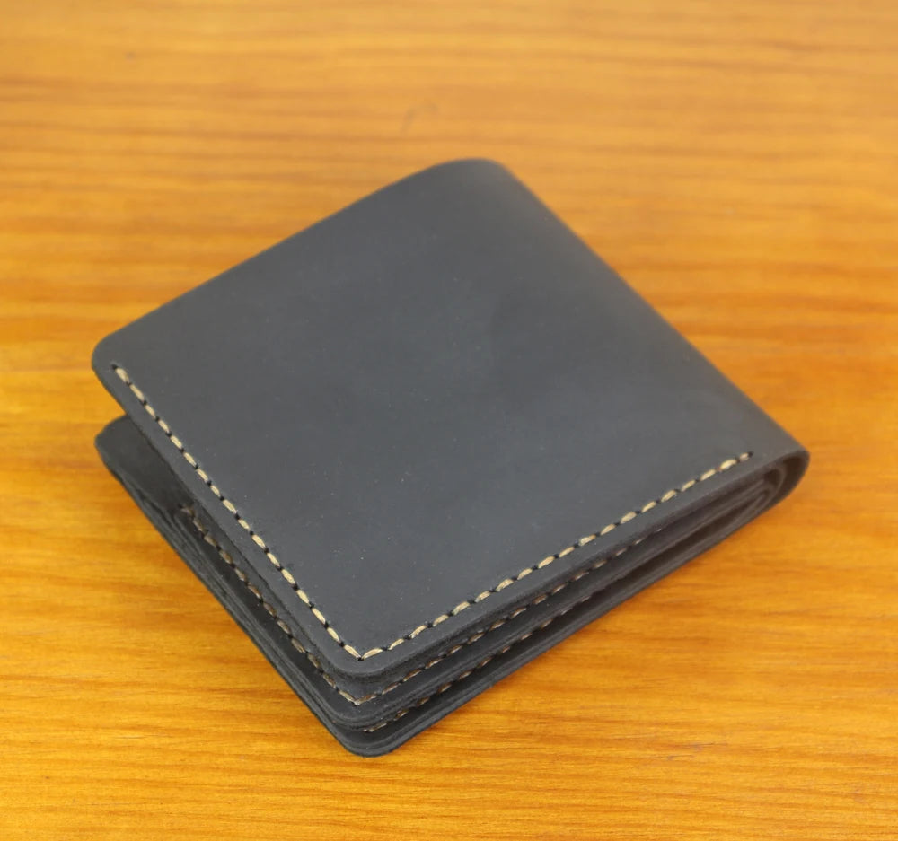 High Class Handmade Crazy Horse Genuine Leather Men's Wallet Purse Male Money Bag Short Multi-Card Wallet Money Clips MC-309