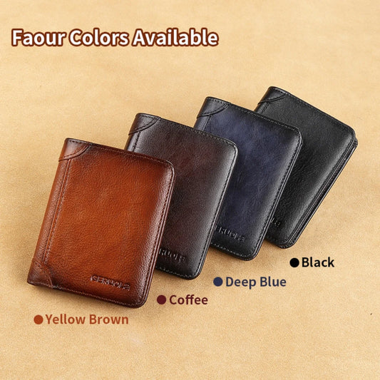Mens bifold Wallet Genuine Leather RFID Card Holders Cowhide Zip Coin Pocket wallets for men