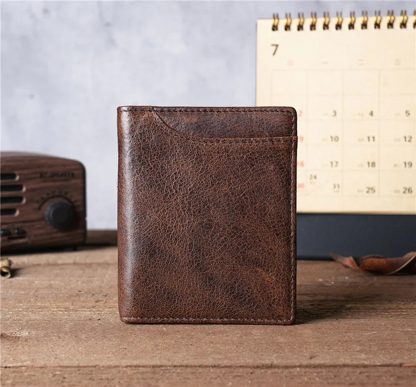 Mens Wallet Slim Genuine Leather Rfid Bifold Wallets for Man Vintage Front Pocket Multi Card Holder Bag Money Clip ID Card Purse