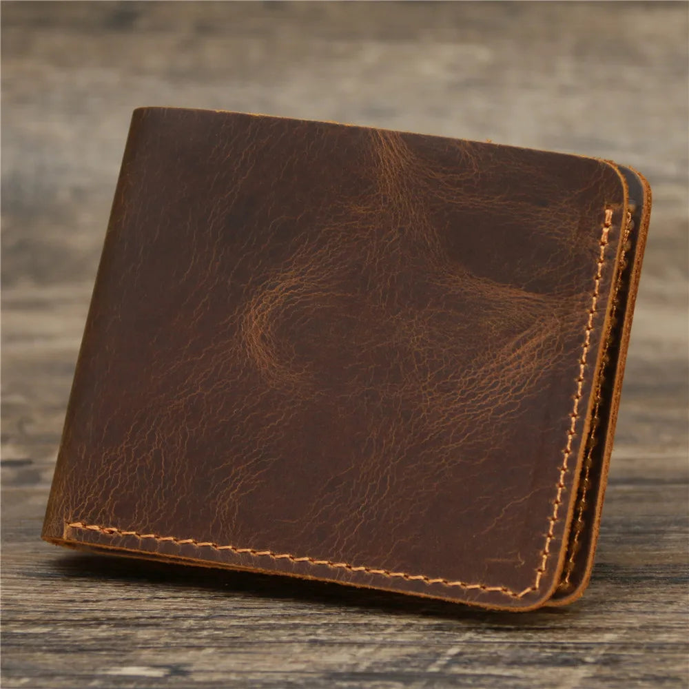 Men's Crazy Horse Leather Wallet, Genuine Leather Wallet, Card Bag, Simple Retro European and American Style, Mens Purse