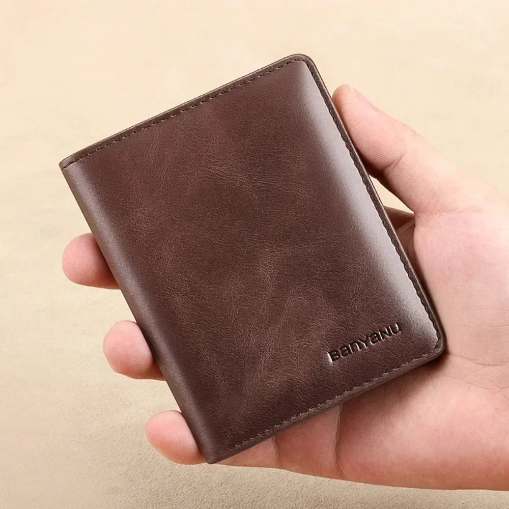 Men's Blue Money Bag Genuine Leather Rfid Wallet for Men Slim Vertical Wallets Black Thin Short ID Credit Card Holder Minimalist