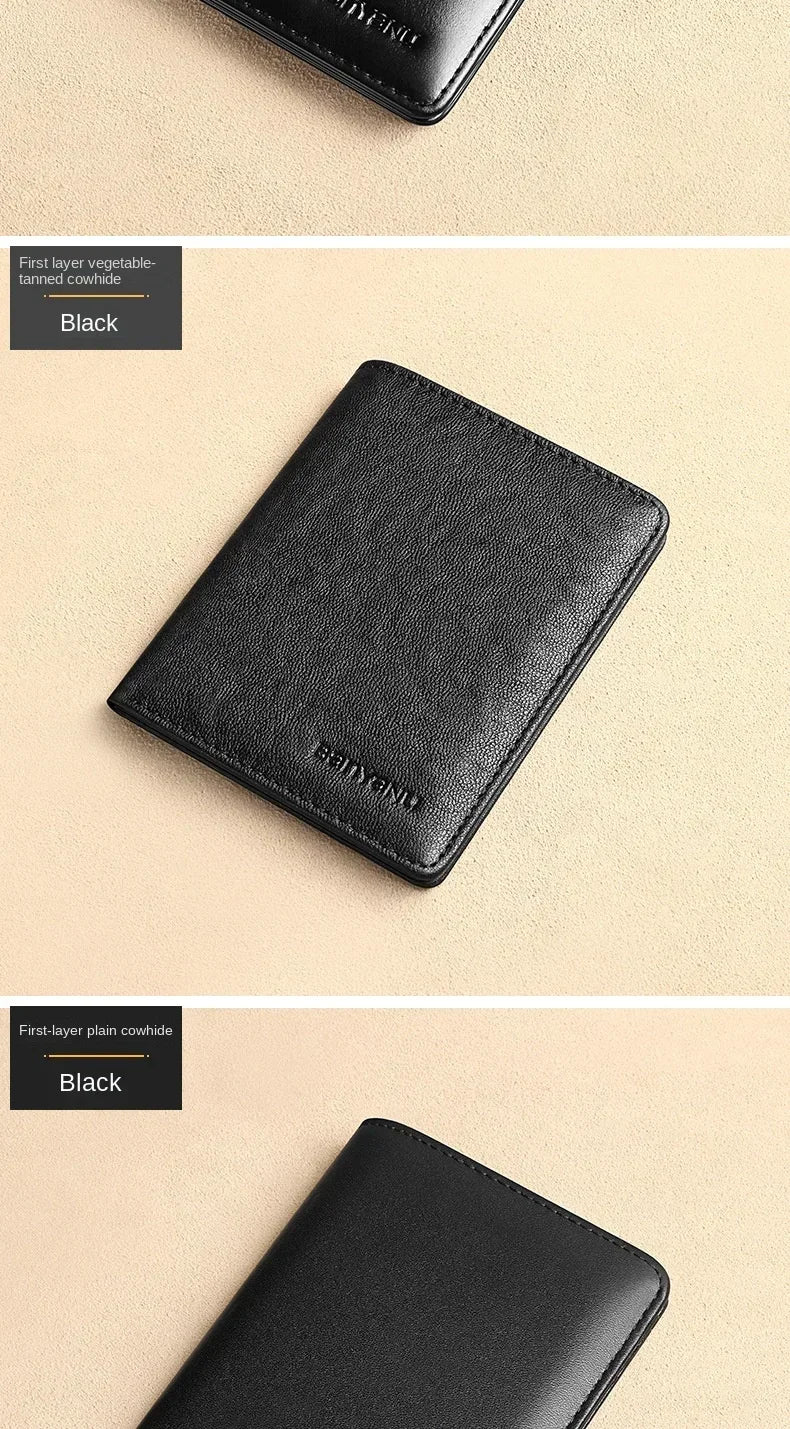 Men's Blue Money Bag Genuine Leather Rfid Wallet for Men Slim Vertical Wallets Black Thin Short ID Credit Card Holder Minimalist