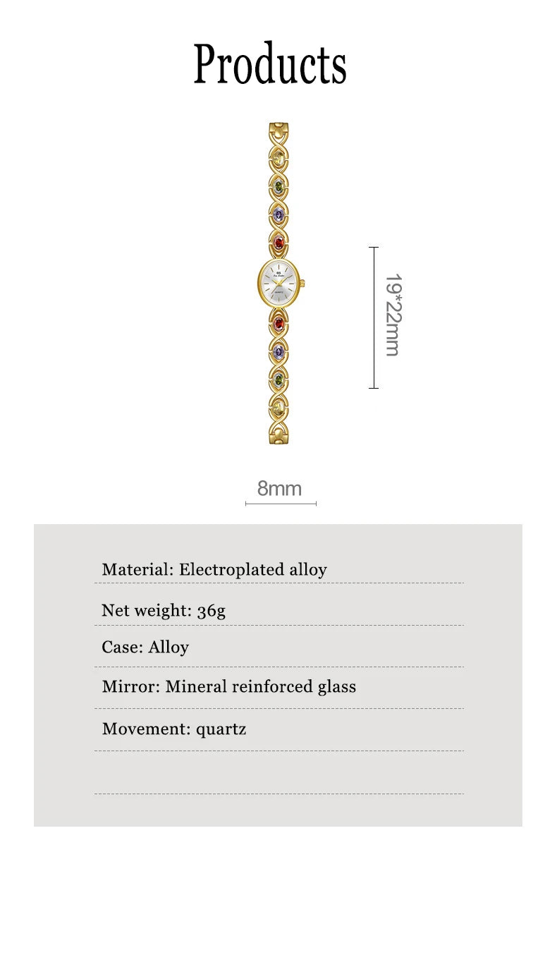Women's Oval Rainbow Gem Light Luxury Wristwatch Fashion Elegant Waterproof Bracelet Watch Exquisite Small Clock Reloj V43