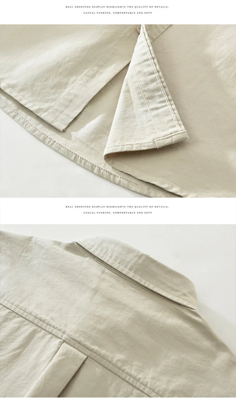 2025 Autumn New Simple Cargo 100% Cotton Long Sleeve Shirt for Men Clothing Solid Color Turn-down Collar Versatile CM7698