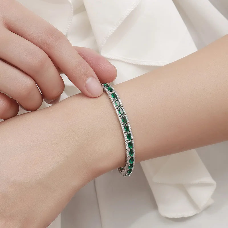 18K Real Platinum PT950 green spinel diamond bracelet Sen Instagram niche design simple single row full of diamond light luxury