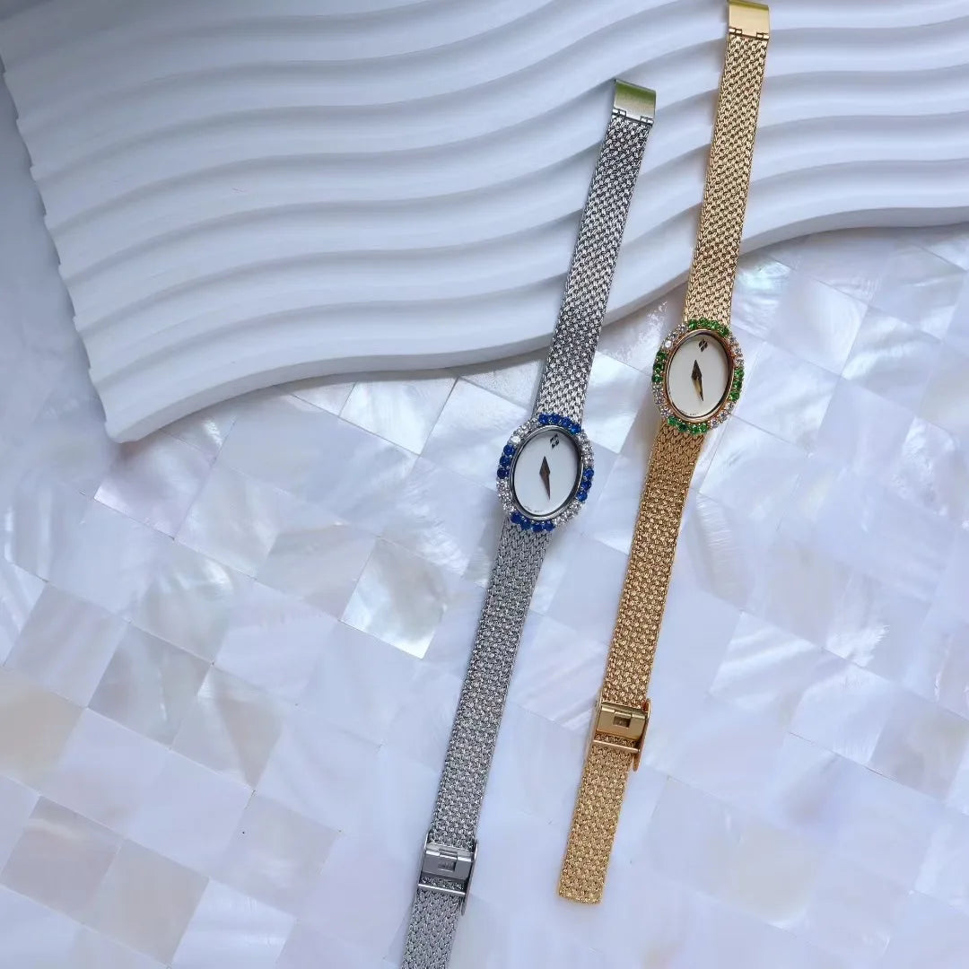 Women Watch for Girls Quartz Reloj Mujer Sliver Gold Diamond Orologio Ladies Vintage Oval Wristwatch Stainless Steel Band Clock