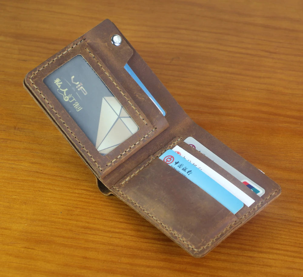 High Class Handmade Crazy Horse Genuine Leather Men's Wallet Purse Male Money Bag Short Multi-Card Wallet Money Clips MC-309