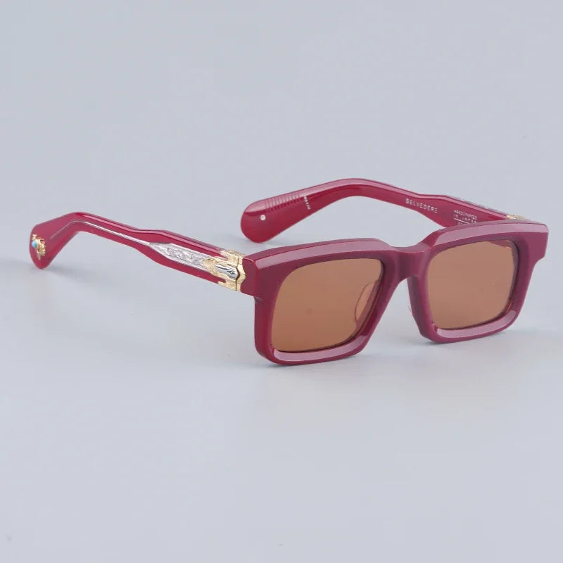 JMM BELVEDERE High Quality Rectangle Acetate Sunglasses Uv400 Men Designer Brand Handmade Vintage Eyeglasses with Case