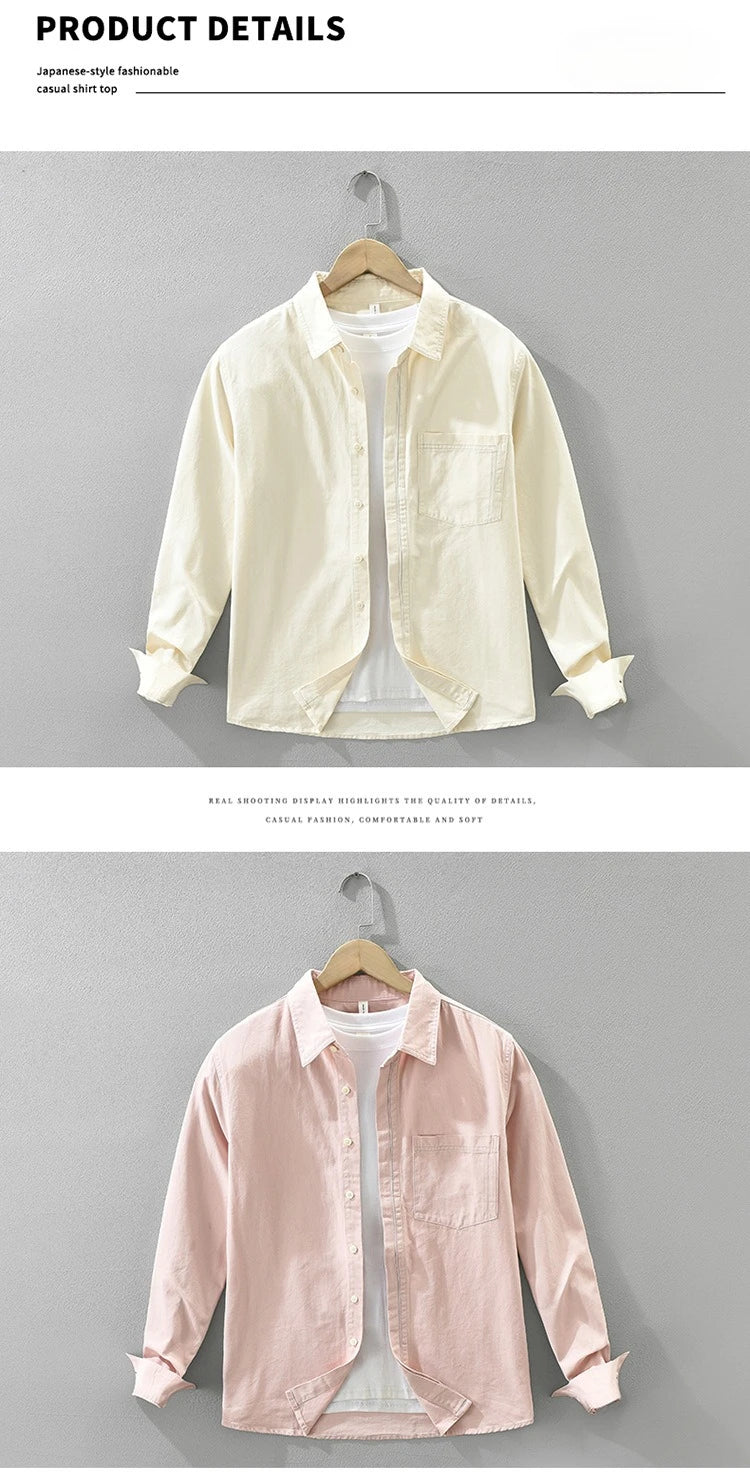 2025 Autumn New Casual Cargo Soft Cotton Long Sleeve Shirt for Men Clothing Versatile Streetwear CM7686