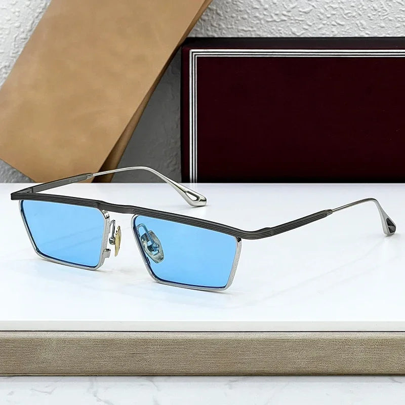 JMM BOGART Square Alloy Gradient Ssunglasses Uv400 Men and Women Fashion Japan Handmade Vintage Eyeglasses with Case