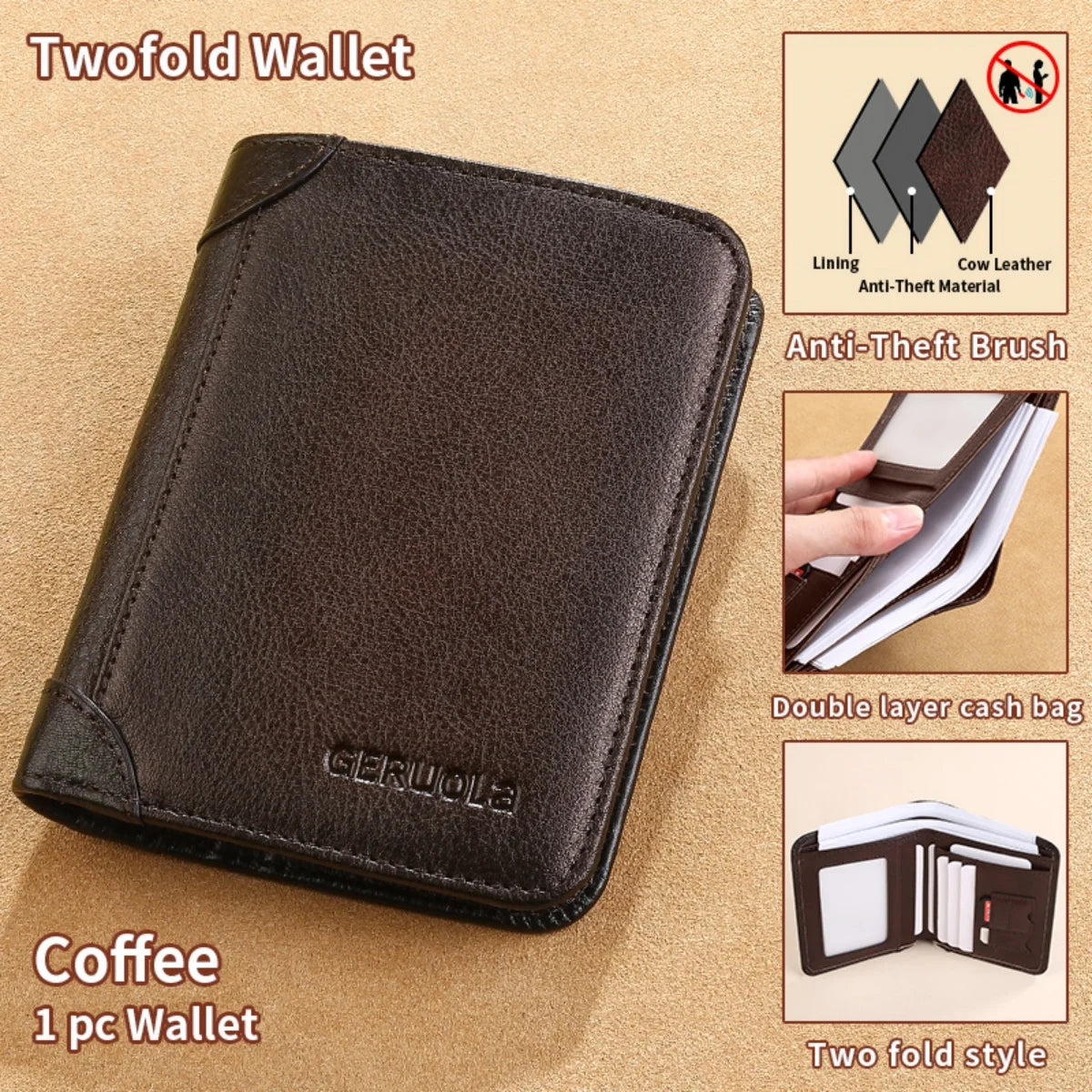 Mens bifold Wallet Genuine Leather RFID Card Holders Cowhide Zip Coin Pocket wallets for men