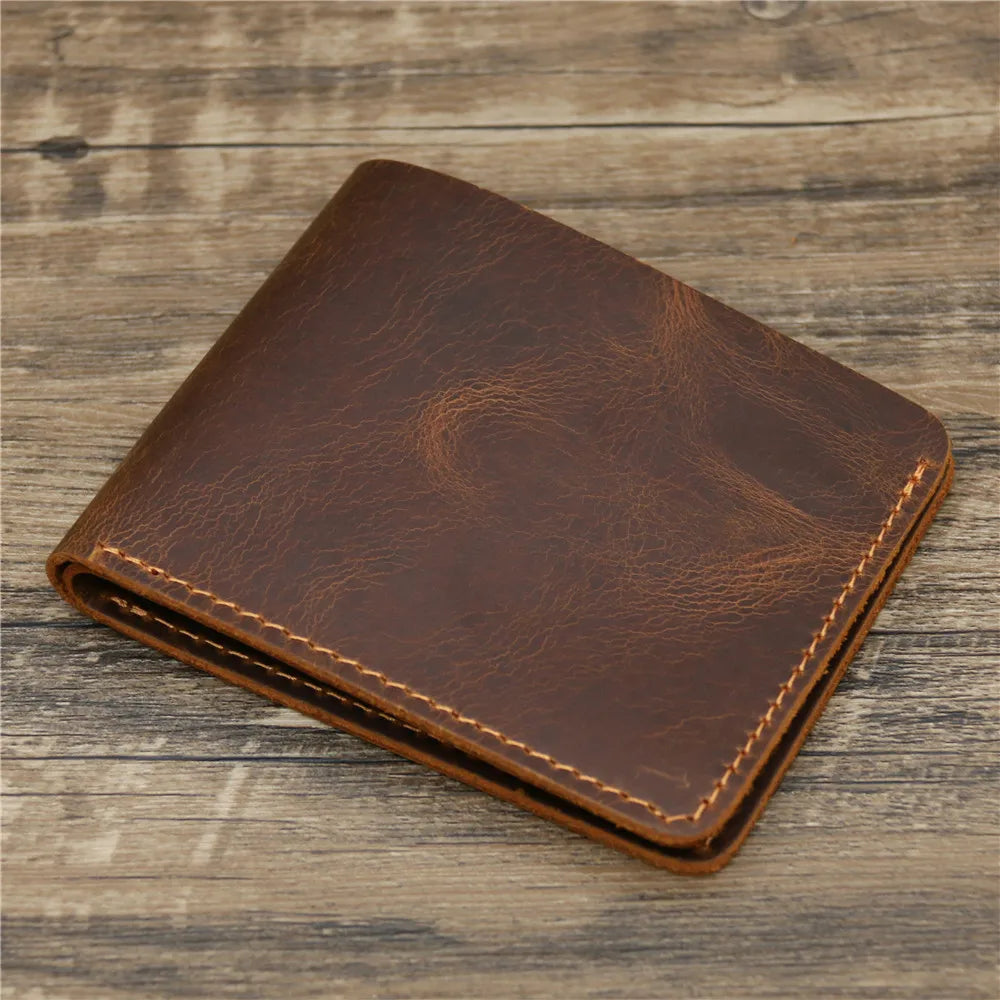 Men's Crazy Horse Leather Wallet, Genuine Leather Wallet, Card Bag, Simple Retro European and American Style, Mens Purse