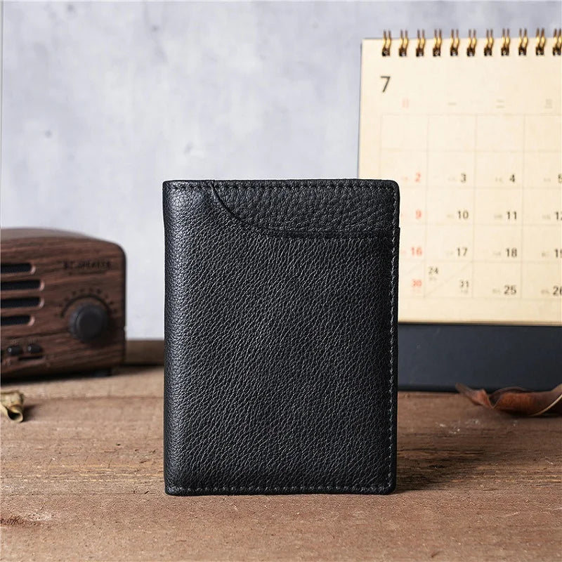 Mens Wallet Slim Genuine Leather Rfid Bifold Wallets for Man Vintage Front Pocket Multi Card Holder Bag Money Clip ID Card Purse