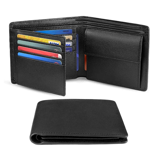 YATBEST Men's Wallet Three Fold Large Capacity 100% Genuine Leather RFID Anti Theft Brush With Coin Pocket Minimalist Money Bag