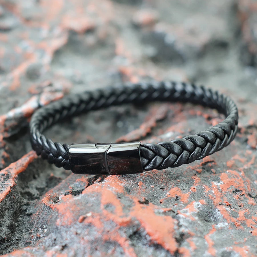 Unique Men Leather Bracelet Stainless Steel Detachable Buckle Hiphop Wrap Braclet Bangle Gifts For Him Leisure Pulseira Joias