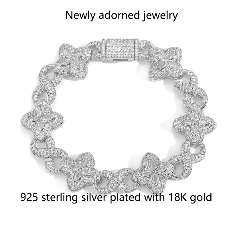 S925 pure silver cross-border hot item Hiphop street hip-hop trendsetter Cuban chain eight-character hip-hop Cuban men's bracele