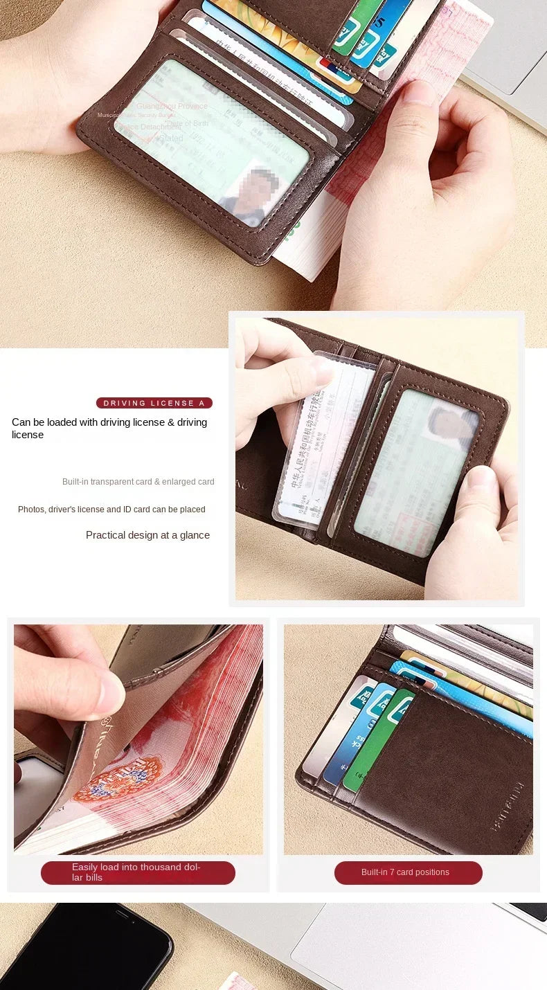 Men's Blue Money Bag Genuine Leather Rfid Wallet for Men Slim Vertical Wallets Black Thin Short ID Credit Card Holder Minimalist