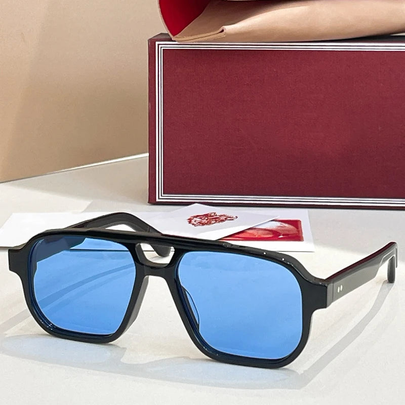 JMM EVANS Rectangle Double Bridge Acetate Gradient Sunglasses Uv400 Men and Women Polychromatic Handmade Classical Eyewear