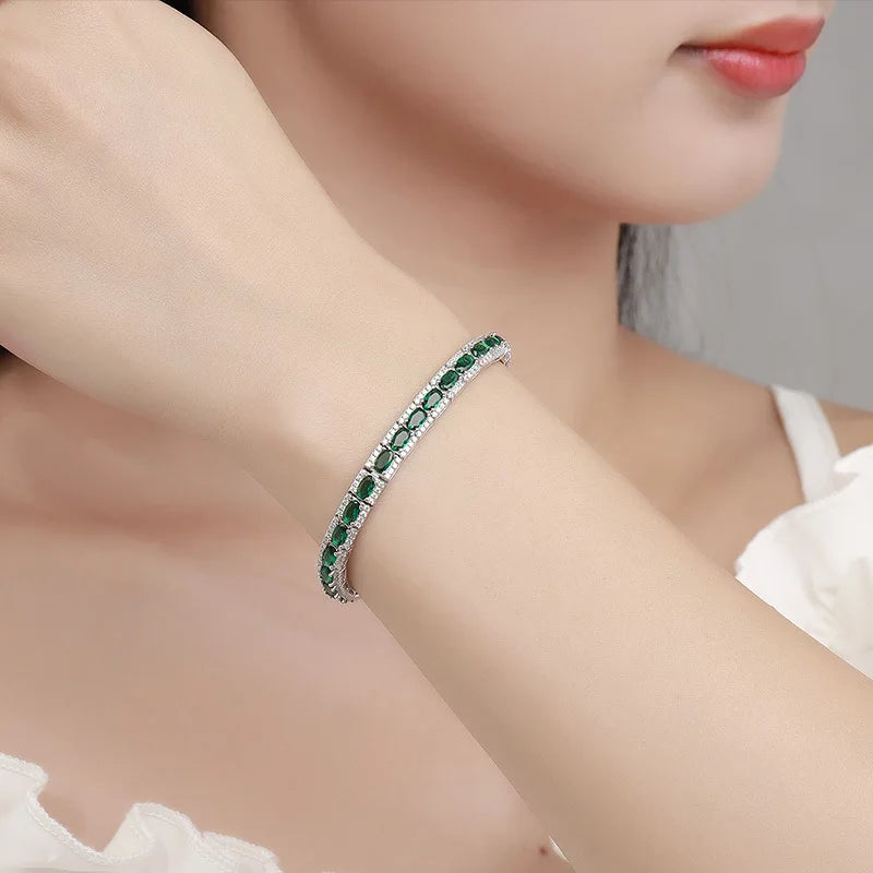18K Real Platinum PT950 green spinel diamond bracelet Sen Instagram niche design simple single row full of diamond light luxury