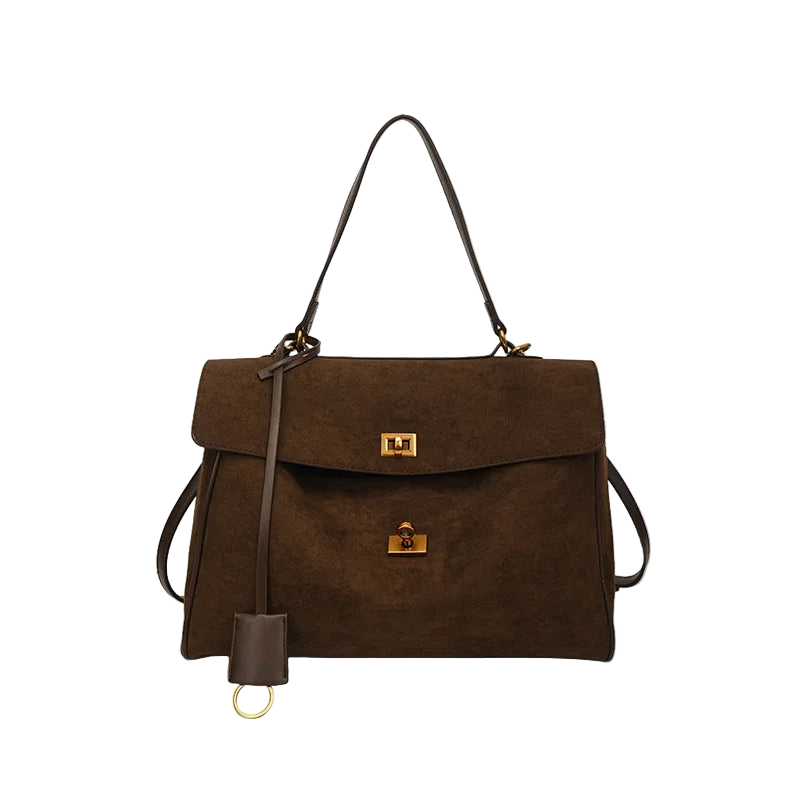 Luxury Brand Women Messenger Bags Soft Leather Brown Suede Hand Held Totes Gold Buckle Women Shoulder Bags Lady Trend Satchel