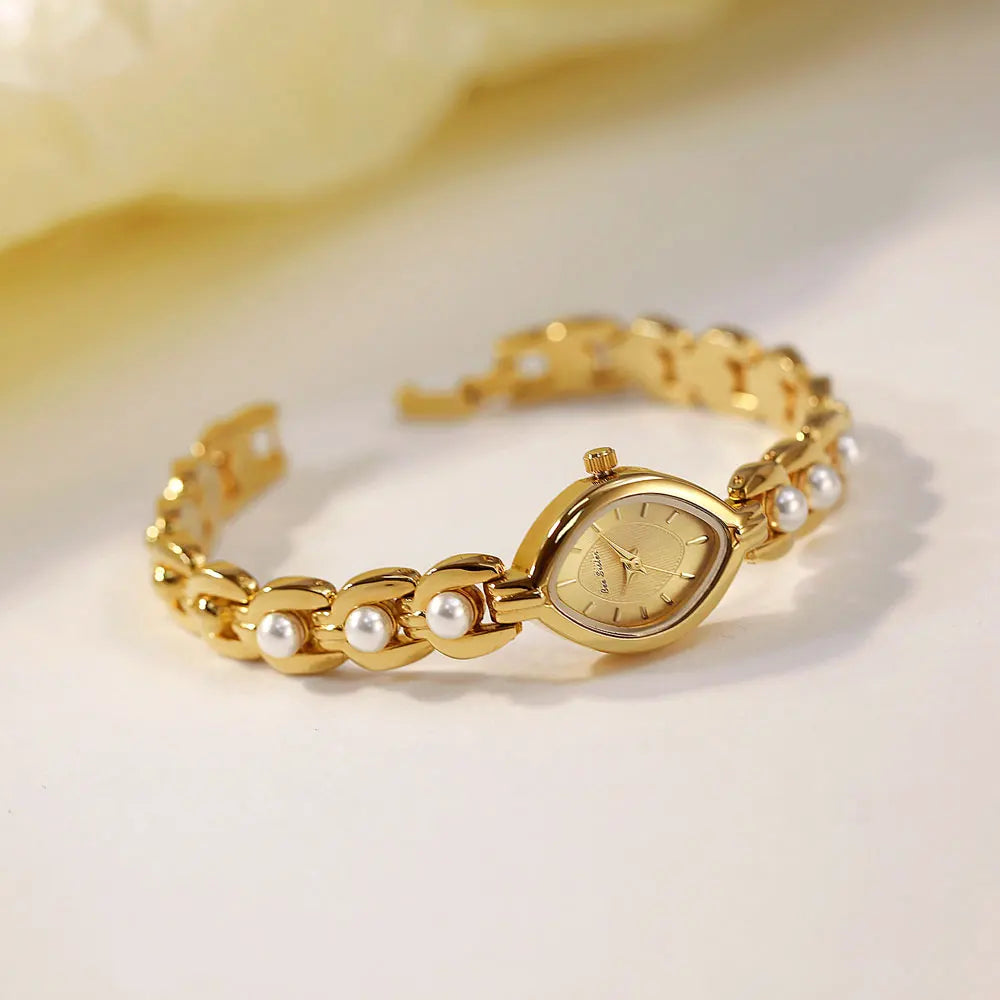 New Women Watch Gold Luxury Elegant Bracelet Wristwatch Fashion Retro Quartz Watches Gift For Ladies Small Dial Clock Waterproof