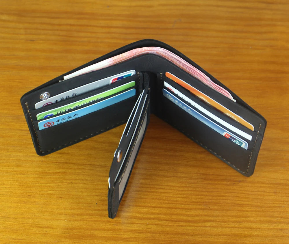 High Class Handmade Crazy Horse Genuine Leather Men's Wallet Purse Male Money Bag Short Multi-Card Wallet Money Clips MC-309