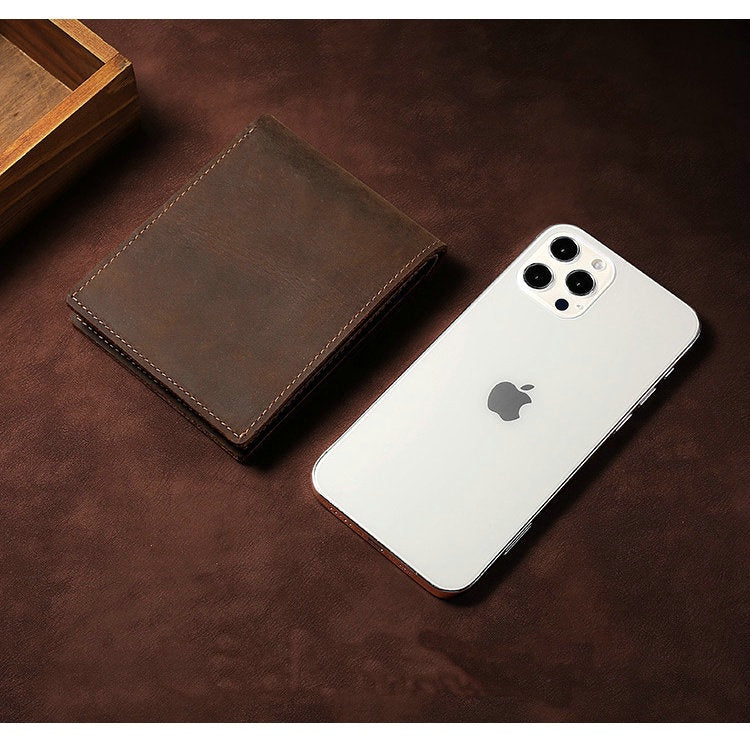 GENODERN Crazy Horse Leather Men's Wallet Vintage Cow Leather Wallet for Men Slim Male Purse