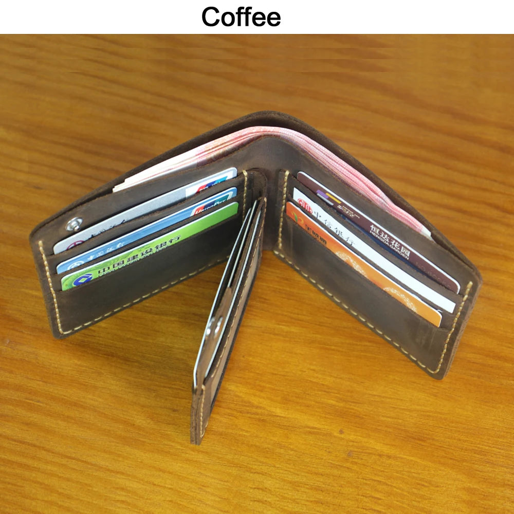 High Class Handmade Crazy Horse Genuine Leather Men's Wallet Purse Male Money Bag Short Multi-Card Wallet Money Clips MC-309