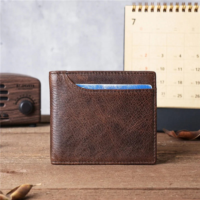 Mens Wallet Slim Genuine Leather Rfid Bifold Wallets for Man Vintage Front Pocket Multi Card Holder Bag Money Clip ID Card Purse